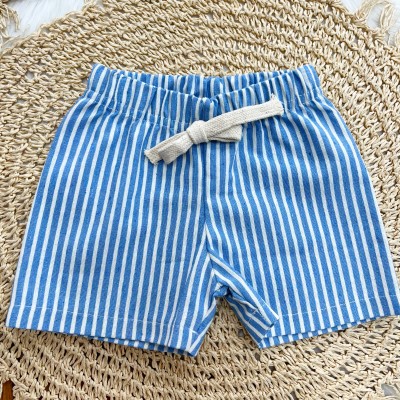 Conj Camisa de Botão e Short em Linho listrado Azul